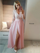 Sexy V Neck Long Sleeves A Line Side Slit Long Prom Dresses ,MD356