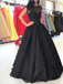 Pretty Black A Line Round Neck Floor Length with Pearls Long Prom Dresses, MD415