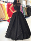 Pretty Black A Line Round Neck Floor Length with Pearls Long Prom Dresses, MD415