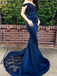 Pretty Off The Shoulder Lace Sweep Trailing Long Mermaid Prom Dresses, MD396