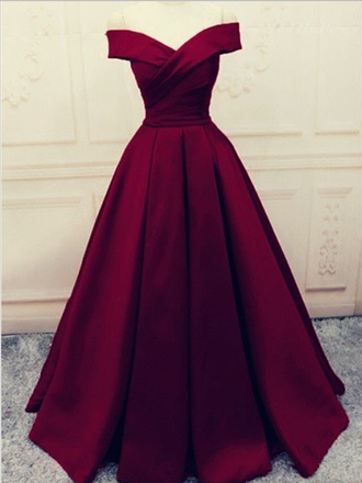 Simple Burgundy Off The Shoulder A Line Floor Length Long Prom Dresses ,MD368