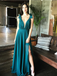 Simple Deep V Neck Side Slit Sleeveless Chiffon Long Prom Dresses ,MD370