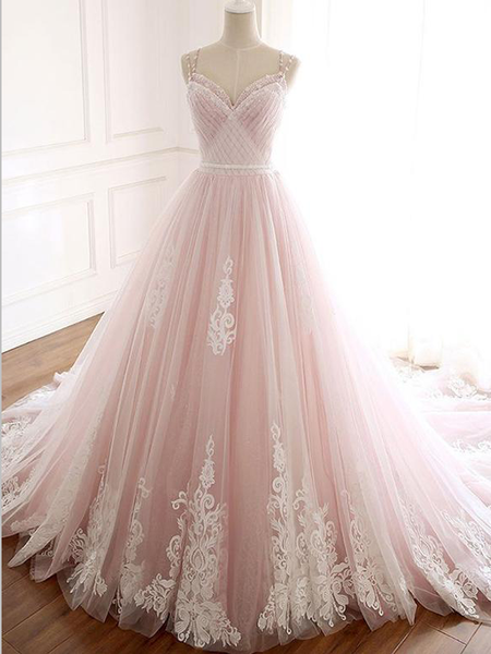 Elegant A Line Spaghetti Straps Sleeveless Long Wedding Dresses ,MD351