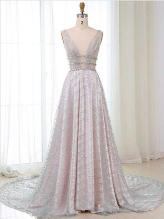 Gorgeous A Line Deep V Neck Sleeveless Long Prom Dresses ,MD357