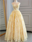 Elegant A Line Sleeveless Long Prom Dress Lace Applique Evening Dresses ,MD355