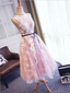 Pretty Open Back Sleeveless Lace Applique Tulle A Line Short Homecoming Dress, BTW144