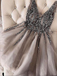 Sexy V Neck A Line Tulle Beaded Rhinestone Short Homecoming Dress, BTW149