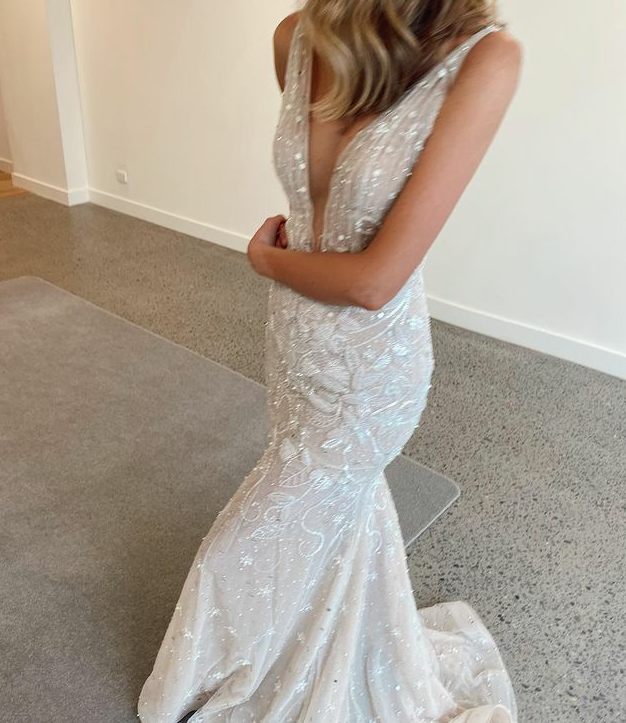 Mermaid Deep V-neck Floor Length Cheap Simple Wedding Dresses, WG197