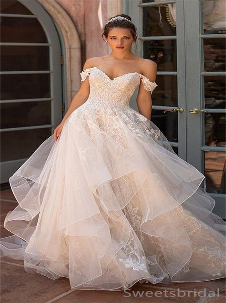 Elegant Sweetheart Off-shoulder A-line Long Wedding Dresses, WG215