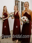 Mismatched Burgundy V-neck Halter A-line Long Bridesmaid Dresses,SWE1267