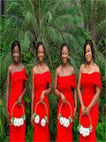 Red Off-shoulder Elegant Simple Pretty Long Bridesmaid Dresses,SWE1301