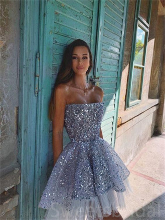 Simple Sweetheart Rhinestone Short Homecoming Dresses, BTW322