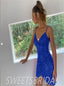 Simple V-neck Spaghetti Strap Sequin Mini Short Homecoming Dresses, BTW307