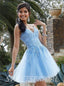 Simple Applique Spaghetti Strap Sequin Mini Short Homecoming Dresses, BTW310