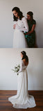 See Through Lace Long Sleeve Ivory Chiffon Beach Wedding Dresses,DB0183