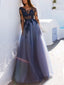 Seen Through Top Long Sleeves Applique Tulle A-line Open Back Prom Dress DPB145