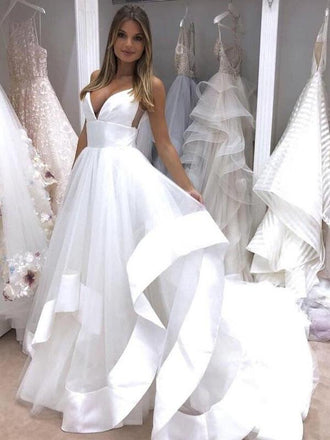 Simple A-line Spaghetti Strap Cheap Beach Long Prom Wedding Dress RPD2105