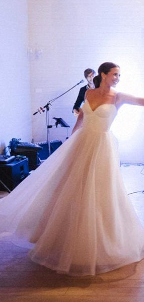 Simple Tulle Spaghetti Strap A-line Cheap Wedding Dresses,DB0174