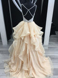 Spaghetti Strap Beaded Top Organza Ruffle Skirt Prom Dresses DPB143