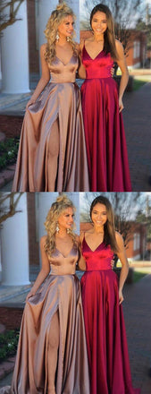 Spaghetti Strap V-neck Elastic Satin Cheap Bridesmaid Dresses,PB1047