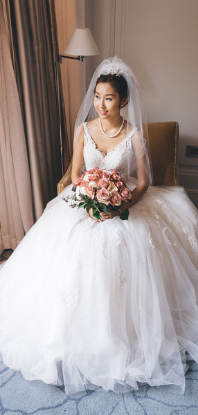 Sparkly Beading Lace Tulle Ball Gown Wedding Dresses,DB0170