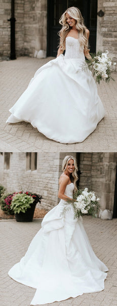 Sweetheart Strapless Lace Satin Ball Gown Wedding Dresses ,DB0171