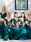 Teal Chiffon Saghetti Strap Off Shoulder Long Bridesmaid Dresses,DB144