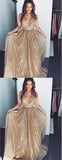 V-neck Sparkly Shiny Sequin Fashion Long Prom Dresses, DB1108
