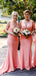 Simple V Neck Sleeveless Mermaid Sweep Trailing Long Bridesmaid Dresses, SW1073