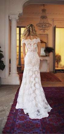 Gorgeous Off the Shoulder Long Sleeves Sweep Trailing Long Wedding Dresses, MD442