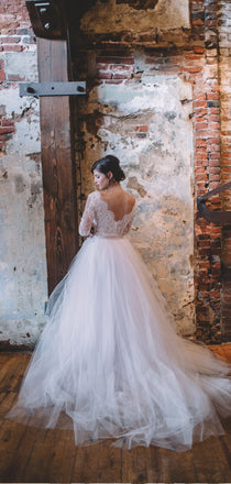 Elegant V Neck Open Back Long Sleeves Sweep Trailing Long Wedding Dresses ,MD435