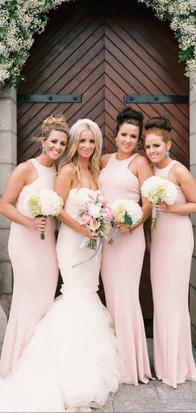 Simple Halter Blush Pink Mermaid Floor Length Long Bridesmaid Dresses, SW1066