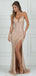 Pretty Spaghetti Straps V Neck Sleeveless Sequin Mermaid Long Prom Dresses, MD432
