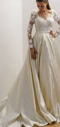 Gorgeous A Line Long Sleeves Lace Top With Train Wedding Dresses ,MD379