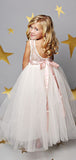 Cute A Line Backless Floor Length Lace Top Tulle Long Flower Girl Dresses , GTE2127