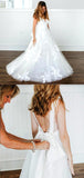 Gorgeous V Neck Open Back Lace Applique A Line Floor Length Wedding Dresses, MD423