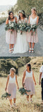 White Jersey Top Light Pink Chiffon Knee Length Short Bridesmaid Dresses,DB145