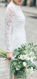 White Lace Long Sleeve Sheath Vintage Short Wedding Dresses,DB0182