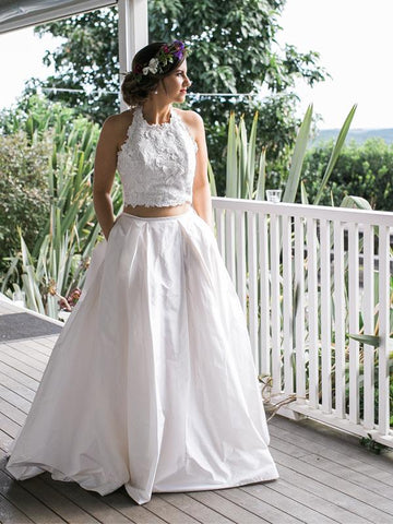 products/White_Lace_Satin_Two_Piece_Halter_With_Pocket_Wedding_Dresses_DB0178-1.jpg