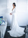 White Satin Long Sleeve V-neck With Train Simple Wedding Dresses,DB0164