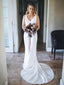 White Satin V-neck Sleeveless Mermaid With Train Wedding Dresses,DB0165