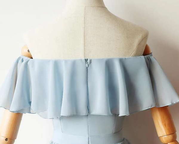 Simple Off The Shoulder Light Blue Chiffon A Line Short Homecoming Dress, BTW184