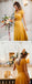 Yellow Short Sleeve Front Slit A-line Long Bridesmaid Dresses,PB1071