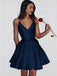 Simple Burgundy Cheap Satin Spaghetti Strap Homecoming Dress BTW124