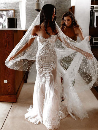 Vintage Off-shoulder Mermaid Lace Charming Wedding Dresses, WG204