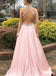 Pink A-line Satin Open Back Sleeveless Halter Long Prom Dress, MD319