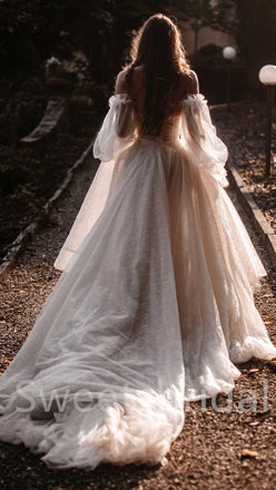 Elegant Off shoulder Long sleeves A-line Wedding Dresses,DB0285