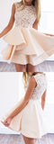 Elegant Round Neck Lace Top A Line With Ruffle Short Homecoming Dress, BTW189