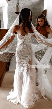 Vintage Off-shoulder Mermaid Lace Charming Wedding Dresses, WG204