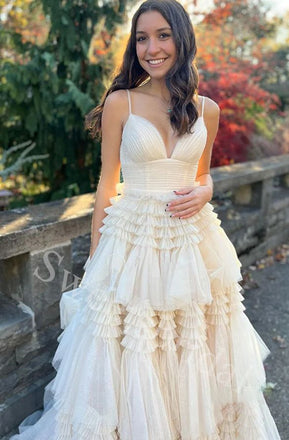 Elegant V-neck  Sleeveless Simple A-line Long Prom Dress,SW1953